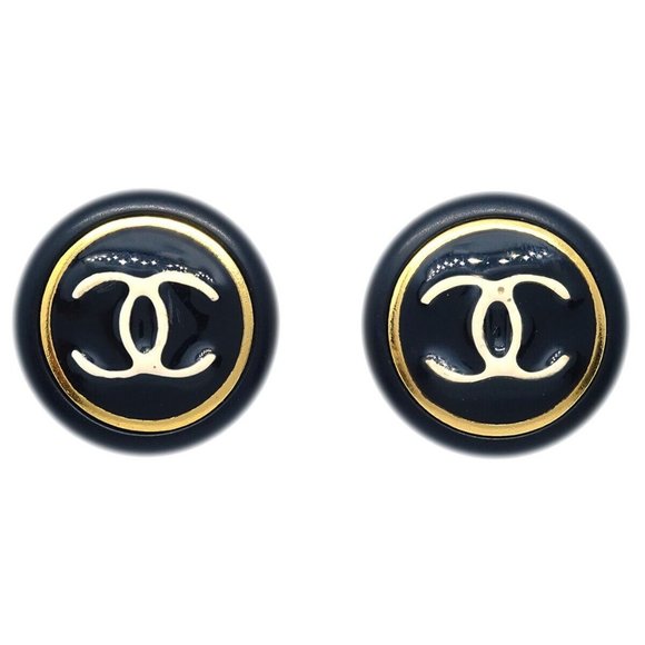 Chanel Button Earrings Clip-On Black 97A 150491 - Picture 1 of 8